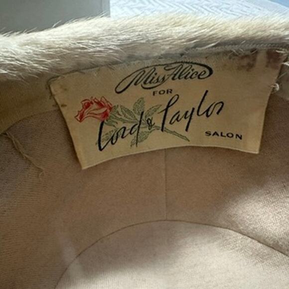 Vintage Lord & Taylor cloche cream white fur hat main image 4